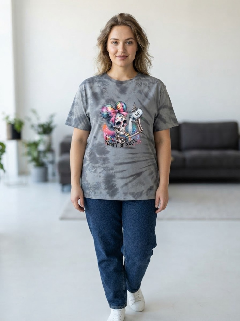 Don't Be Salty Graphic Tee - Gray Tie-Dye